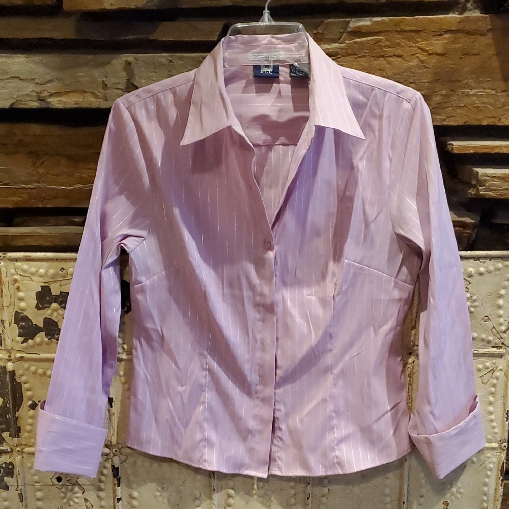 DCC Pink & Silver Striped Women's Dress Top Button Up sz Medium